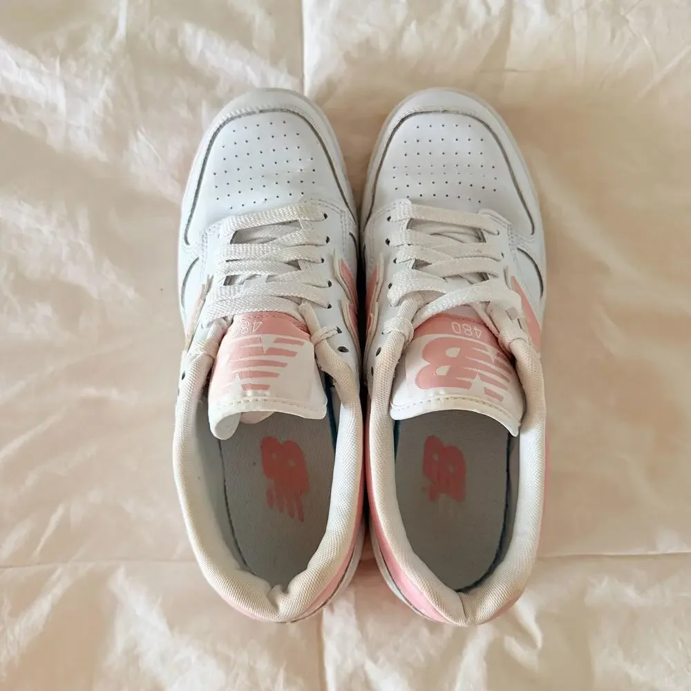 New Balance 480 White Pink Leather Sneakers Women’s Size 8 Casual Court Shoes